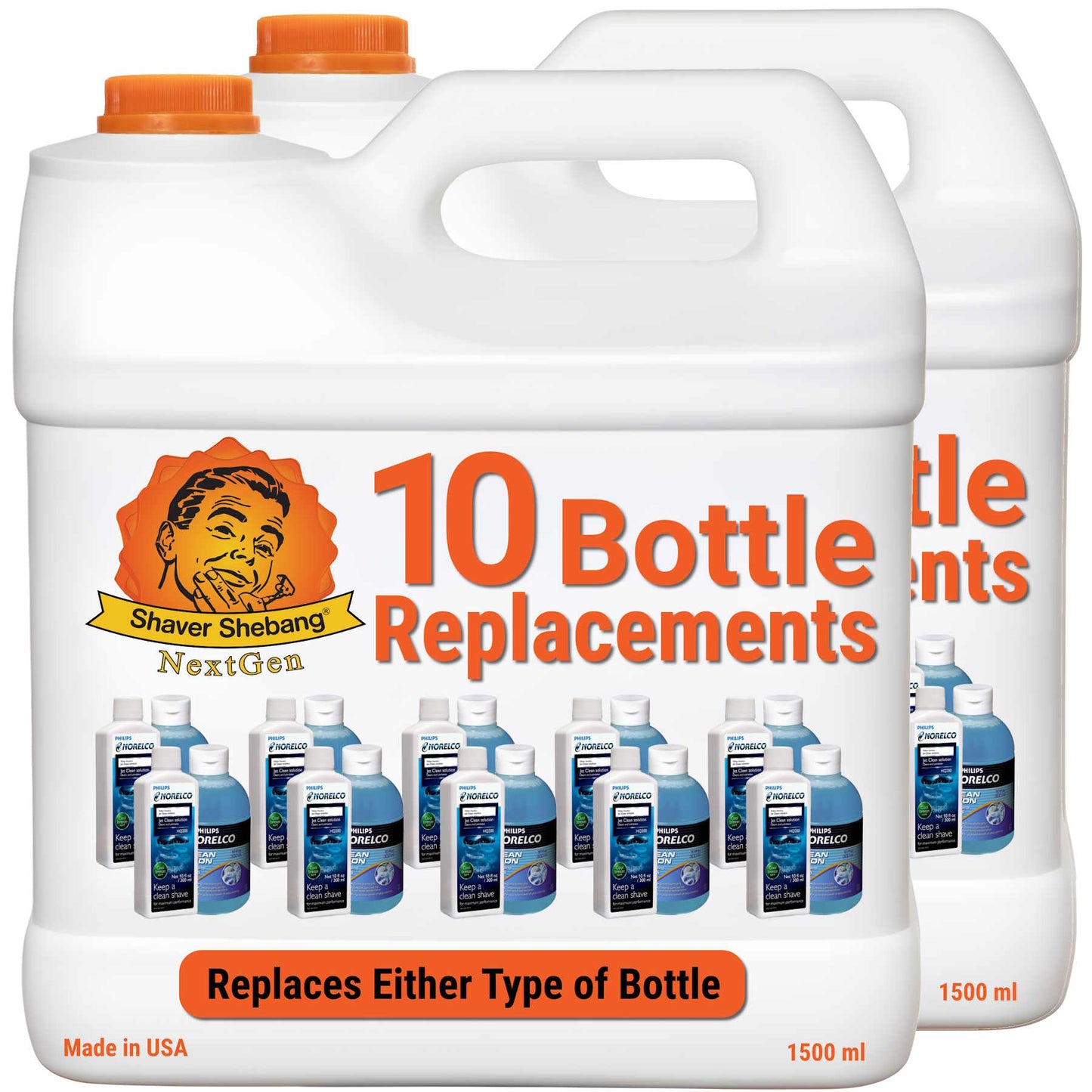 2 bottles of Shaver Shebang for Philips Norelco Jet Clean HQ200. Each bottle replaces 10 Jet Clean bottles.