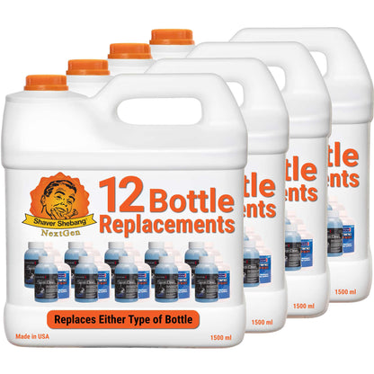 4 bottles of Shaver Shebang for Remington® PowerClean. Each bottle replaces 12 PowerClean bottles.